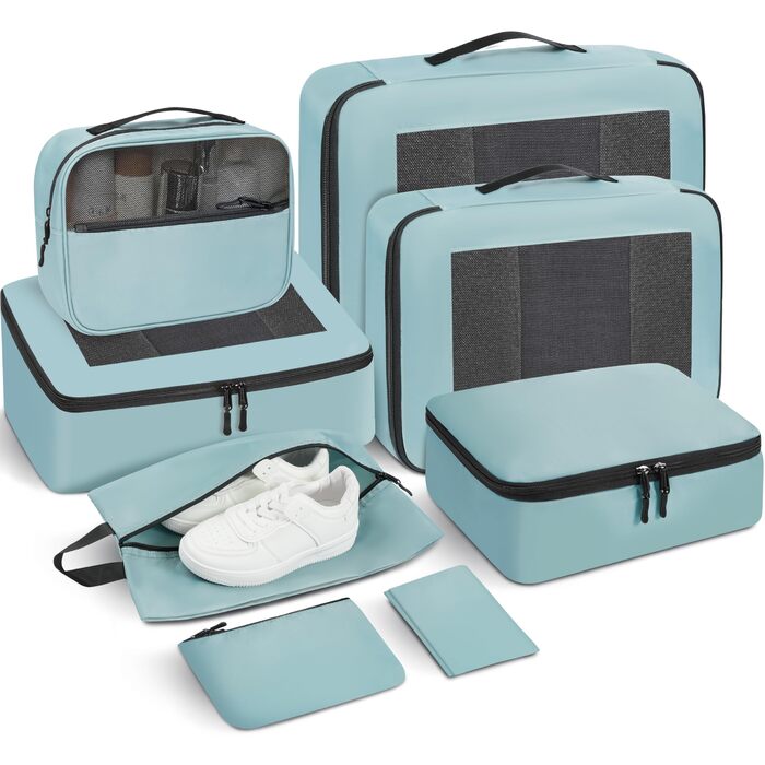 Набір органайзерів для одягу в подорож Packing Cubes для валізи, 10 шт, легкі органайзери для багажу та аксесуарів (Блакитно-зелений, Trace Of Paradise)