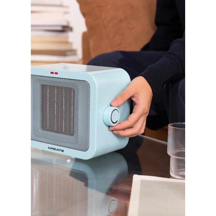 Керамічний обігрівач CREATE/WARM BOX, синій, 1500 Вт, портативний, регульований термостат, 2 режими потужності, PTC-нагрів, захист від перегріву