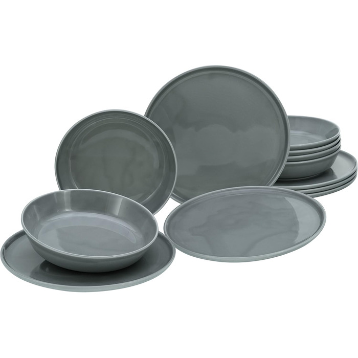 Набір посуду CreaTable Chef Collection (18 предметів) для 6 осіб: сервіз з порцеляни, 12-ти речі, сірий колір, Made in Europe