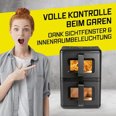 Аерофритюрниця GOURMETmaxx AirGenius 10Л з двома камерами по 5Л, сенсорним керуванням та 10 програмами приготування, подвійна чаша для родини до 8 осіб