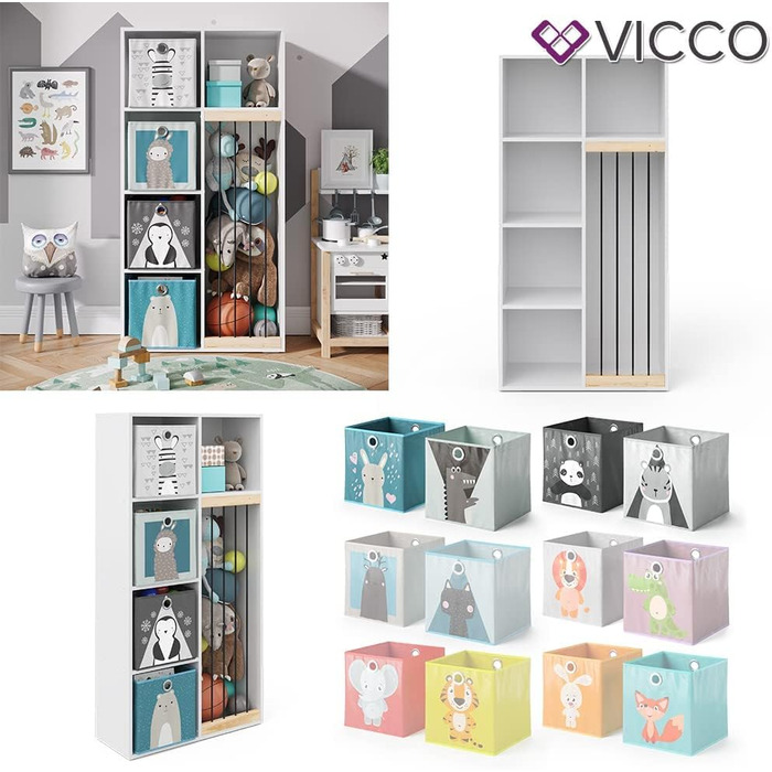 Дитяча полиця Vicco Marvin, біла, 72x143 см, з 4 складаними коробами, Опція 2