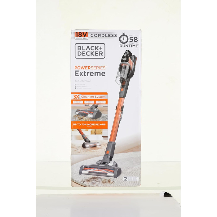 Акумуляторний пилосос BLACK+DECKER 4в1 18В 2.0Аг, безмішковий, для підлоги та ручний, з електрощіткою, бездротовий, комплект з насадкою для щілин, акумулятором, зарядним пристроєм і настінним кріпленням, Titanium/Orange