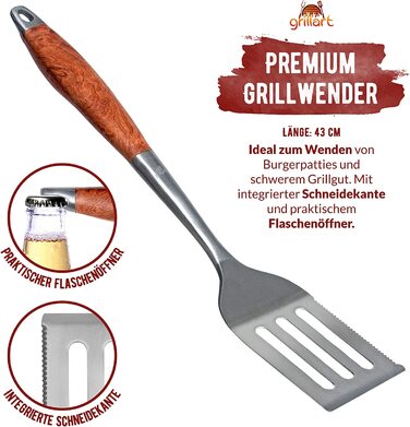 Преміум набір гриль-інструментів grillart, 3 предмети з нержавіючої сталі та дерев'яними ручками – щипці, лопатка, вилка з подовженими ручками, ідеальний аксесуар для гриля