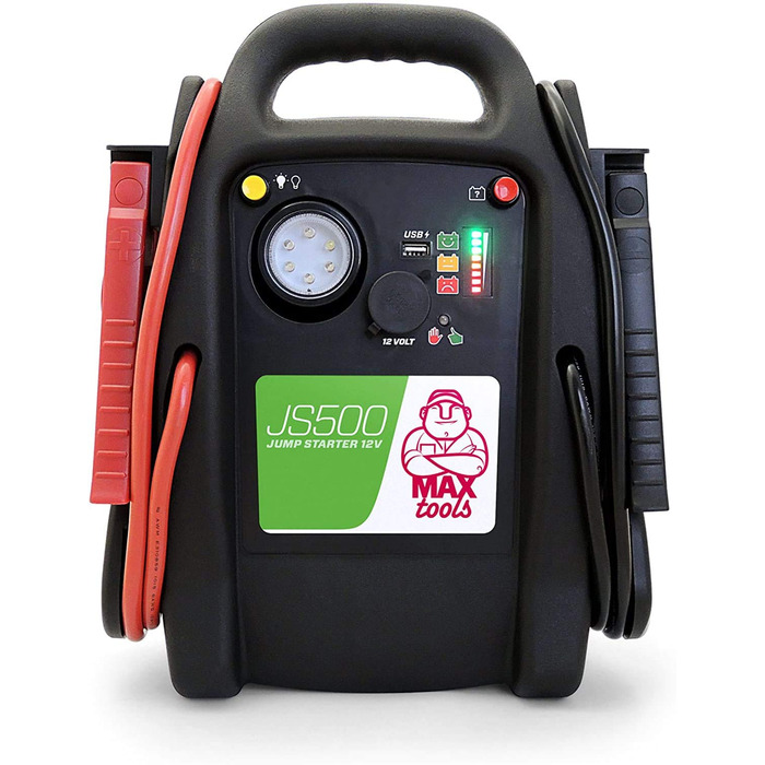 Бустер для авто MAXTOOLS JS500 2200A 22Ah: пусковий пристрій (джампстартер) для 12V дизельних та бензинових двигунів, Powerbank з LED-ліхтарем та USB