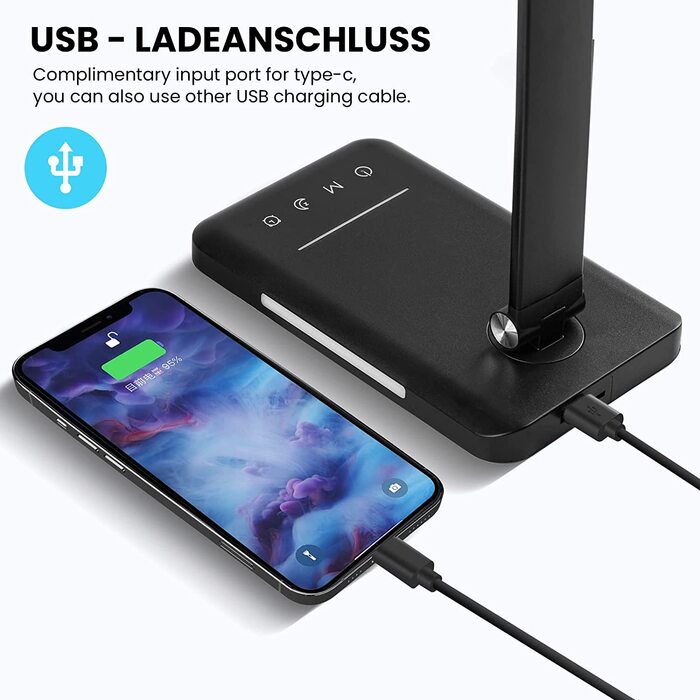 LED настільна лампа BIENSER для офісу, 560 лм, 5 кольорів, 10 рівнів яскравості, нічник, USB, пам’ять, 6000K, 10Вт