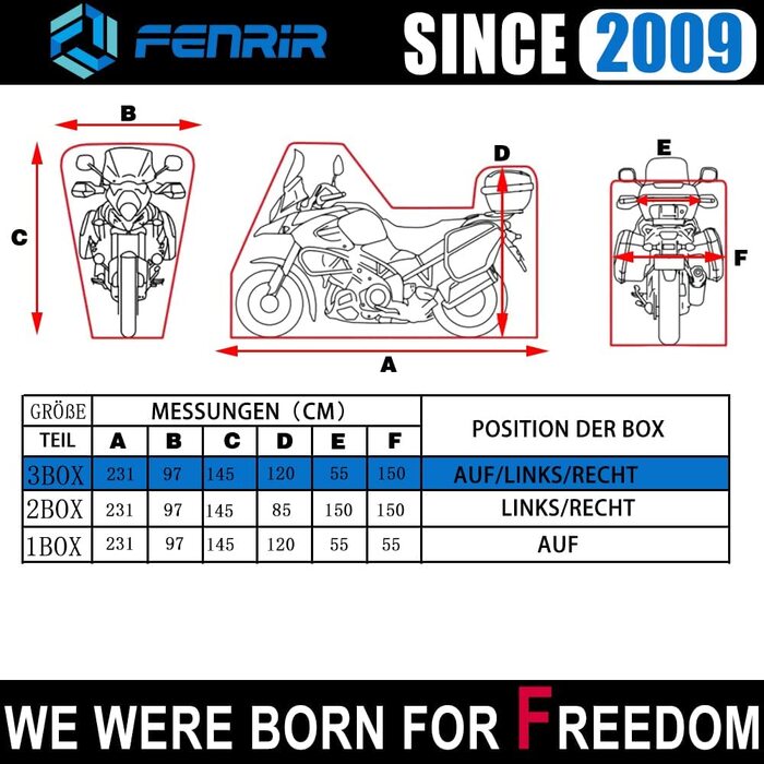 Чохол для мотоцикла FENRIR 230 см, водонепроникний, 420D, для вулиці, термостійкий, захист лаку, з місцем для верхнього та бічних кофрів (230x100x143 см)