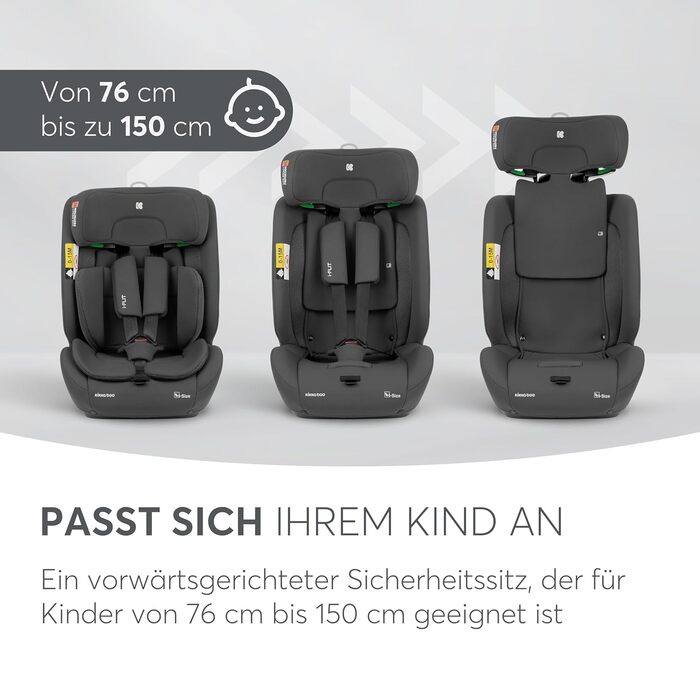 Автокрісло KikkaBoo i-Size i-FLIT 9-36 кг ISOFIX, Група 1/2/3, 15 міс. - 12 років, SPS, Top Tether, регульована підголовник, темно-сірий