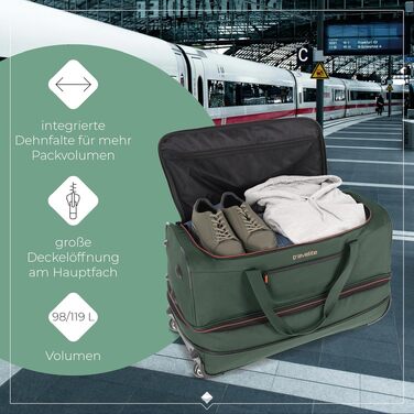 Дорожня сумка на колесах Travelite Basics Duffle L, 98-119 л, 70 см, Зелено-помаранчева