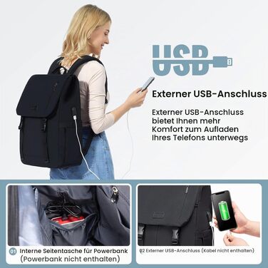 Універсальний рюкзак LOVEVOOK для ноутбука 15.6-17.3 дюймів, водонепроникний шкільний та міський рюкзак для жінок, чоловіків та підлітків, чорний