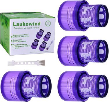 Комплект з 4 фільтрів Laukowind для пилососа Dyson V12, багаторазові миючі фільтри для Dyson V12 Detect Absolute Extra, Total Clean, Fluffy, заміна 971517-01