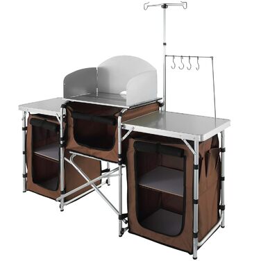 Кухонний шафка VEVOR для кемпінгу: 174 x 176 x 46 см, складаний, з ламповим стовпом та гачками, для відпочинку на природі, пікніків. Алюмінієвий каркас, кухонна коробка, кемпінговий вогонь.