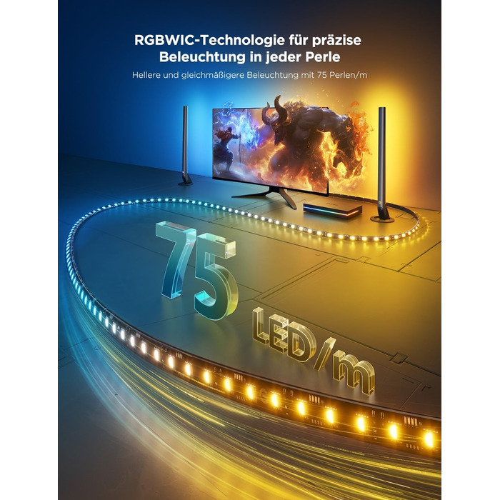 Комплект Govee HDMI 2.1 Sync Box 2 з LED-підсвіткою та Lightbar, AI синхронізація, підтримка 8K@60Hz, 4K@144Hz, VRR, ALLM, Matter та Alexa, підсвітка для моніторів 27-34 дюйми