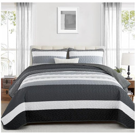 Покривало WONGS BEDDING 220x240 см синє, стьобане, мікрофібра, комплект 3 предмети (покривало + 2 наволочки 50x75) для двоспального ліжка, для спальні або дивана