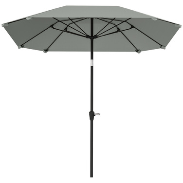 Outsunny Parasol Ø233 см, Парасолька з функцією складання, Восьмикутний балкон Парасолька Пляжна парасолька Вітрозахисна стайня Ринок Парасолька Колінчастий Парасолька Захист від сонця для пляжу Балкон Патіо Сад, темно-сірий