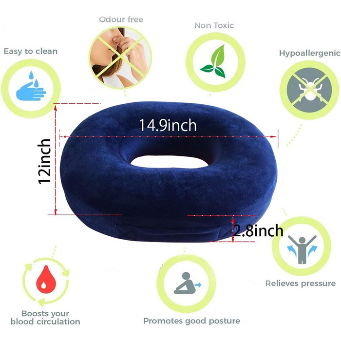Подушка для сидіння Donut з вирізом для геморою на стілець, ортопедична для офісу, вагітних, післяпологового періоду, при ішіасі та кокцигодині