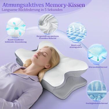 Подушка для шиї з Memory Foam - ортопедична подушка для сну, бічних, спинних та тих, хто спить на животі. Підтримка шиї, ергономічна подушка
