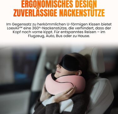 Подорожня подушка для шиї з капюшоном з ефектом пам'яті (Memory Foam) для літака та авто, 100% бавовна, захист від світла, Sakura Pink, Hooded Pro