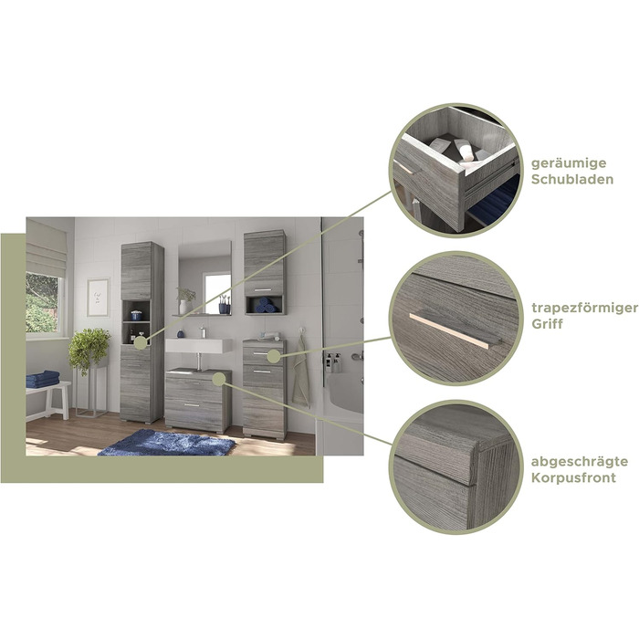 Навісна шафа для ванної кімнати homes&jones Soul, 37x79x24 см, ДСП, колір димчасте срібло