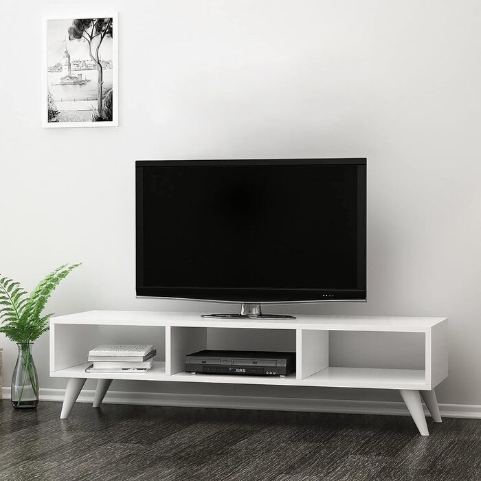 ТВ-тумба en.casa Aaskov з 3 полицями, комод під телевізор, 35x120x35 см, білий