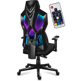 Ігрове крісло Huzaro Combat 6.2 Black RGB з LED підсвіткою, тканинне, чорне, регульована спинка, підлокітники та висота сидіння, для геймерів та офісу, витримує до 140 кг