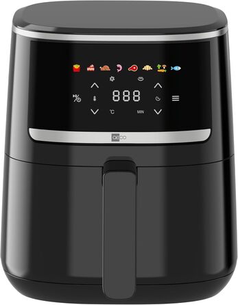 Аерофритюрниця aeco COMPACT 4,3 л з цифровим сенсорним дисплеєм, 1500 Вт, 8 програм, регулювання температури 80-200°C, компактна, з рецептурником