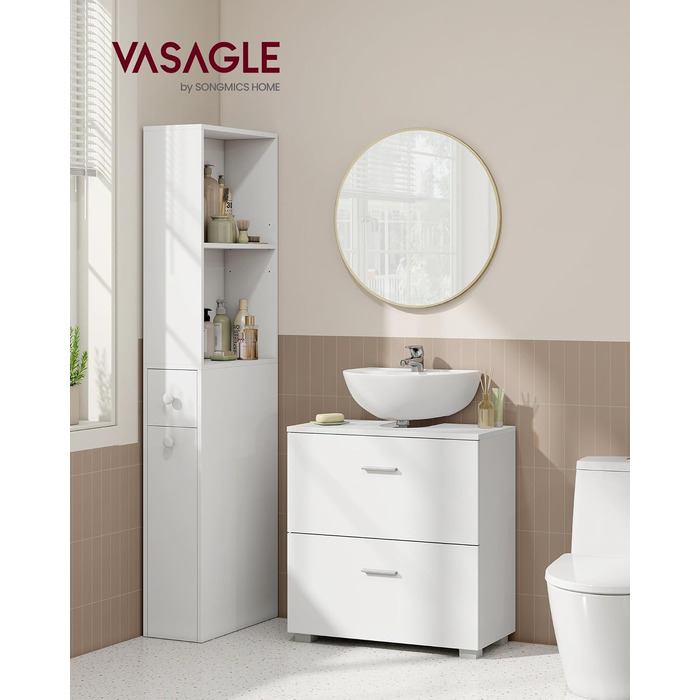 Тумба під раковину VASAGLE Custos з 2 шухлядами для ванної кімнати, біла, 30 x 60 x 63,8 см, BBK520WB01