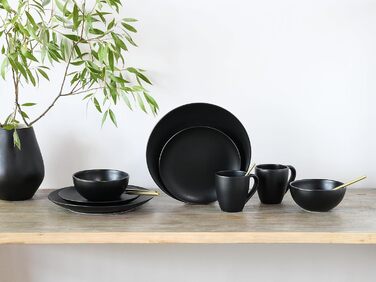 CreaTable Magic Black набір посуду 8 предметів з кам'яної кераміки, сервірувальний комплект, підходить для посудомийної машини та мікрохвильовки, вироблено в Португалії