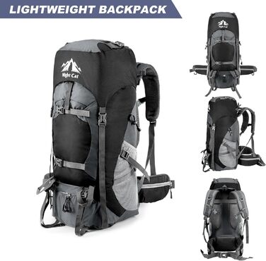 Рюкзак Night Cat 90L чорний для туризму, трекінгу, альпінізму, кемпінгу, велосипедних подорожей, дихаючий, для чоловіків та жінок