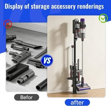 Підставка для пилососа Nukisa, сумісна з Dyson V15, V12, V11, V10, V8, V7 — металевий настінний тримач для бездротового пилососа та аксесуарів, розсувна полиця для насадок