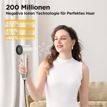 Фен Air-Sonic PARWIN PRO BEAUTY з HD-LED дисплеєм, безщітковий мотор 110 000 об/хв, 200 млн негативних іонів, потужний повітряний потік 25 м/с, швидке сушіння, тихий, шампань-сріблястий
