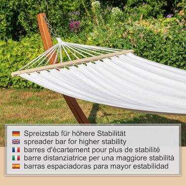 Гамак вуличний Ampel 24 Madagaskar з дерев'яною рамою (евкаліпт), бавовна, 310 см, білий/коричневий