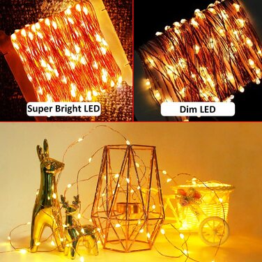 Світлодіодна гірлянда на батарейках GHUSTAR, 2 шт. по 12 м, 120 LED, для вулиці та приміщення, з таймером, 8 режимів, IP65, водонепроникна, теплий білий, для декору саду, балкона, вечірок і Різдва
