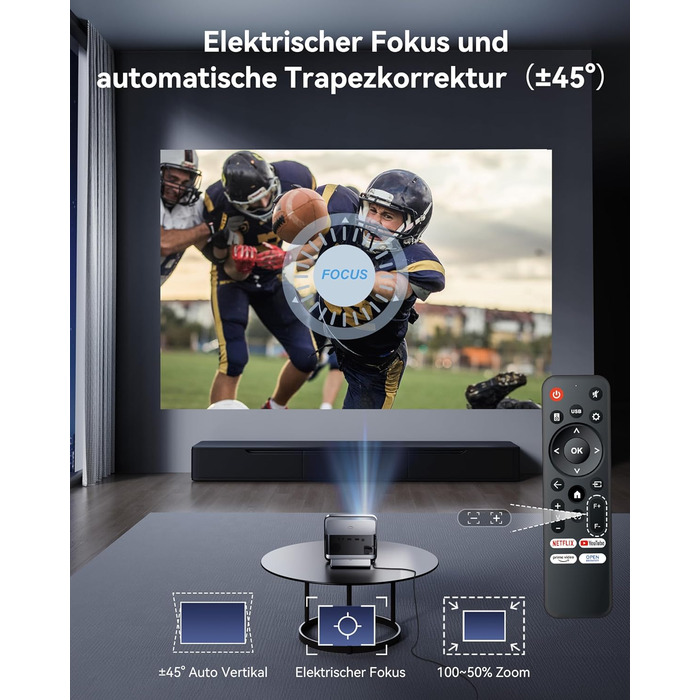 Проектор Beamer 4K з підтримкою 1500 ANSI, 1080P FHD, Smart, автоматичною корекцією трапеції, електричним фокусом, WiFi 6, Bluetooth для домашнього кінотеатру та на відкритому повітрі (сталево-сірий)