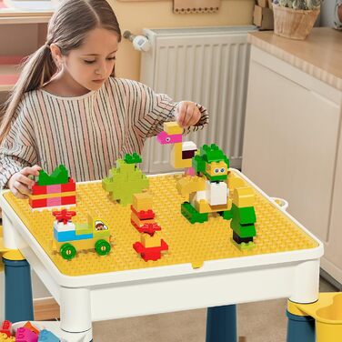 Дитячий набір Burgkidz 5-в-1: стіл для ігор, стілець, 128 деталей, сумісний з конструктором, зелена основа (Macaron)