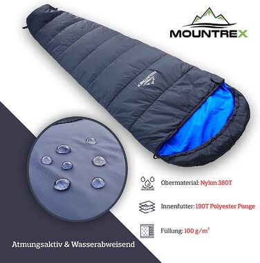 Спальний мішок MOUNTREX ультралегкий 760г, компактний, літній, для кемпінгу, подорожей, фестивалів, мумія, теплий, темно-синій, з'єднуваний, ліва блискавка