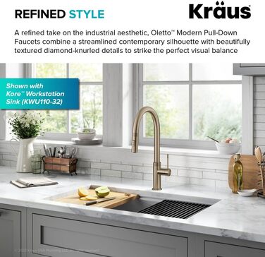 Змішувач кухонний Kraus Allyn KPF-2654BG висувний, золотий брашований, 44 см