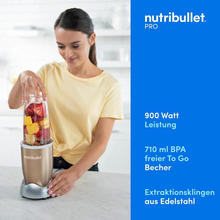 Смузі-мейкер Nutribullet Pro NB904CP 900 Вт, 700 мл, електричний блендер для смузі, компактний, легке очищення