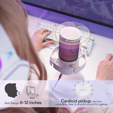 MAONO ігровий конденсаторний мікрофон для ПК, шумозаглушення, USB мікрофон для стрімінгу, подкастів, студії, з RGB підсвіткою, для PS5/PS4/Mac, сенсорна кнопка вимкнення звуку, регулятор гучності, білий