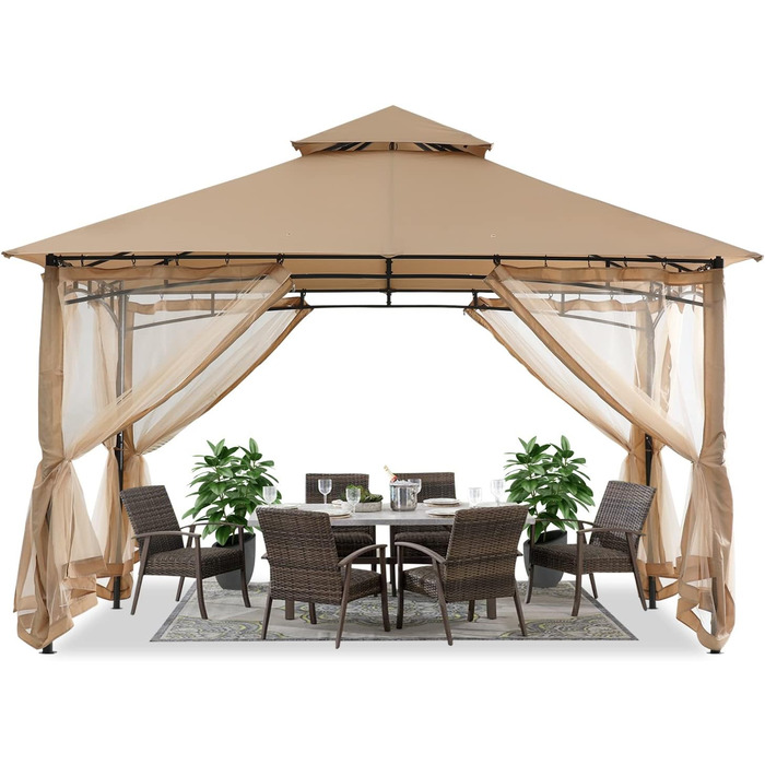 Павільйон садовий ABCCANOPY 2,4x2,4 м з подвійним дахом та москітною сіткою (Бежевий)