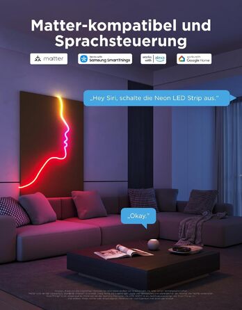 Гнучка неонова LED-стрічка Govee Neon Rope Light 2, RGBIC підсвітка для DIY дизайну, біла, 3м