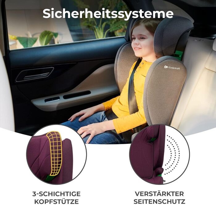 Дитяче автокрісло Kinderkraft JUNIOR FIX2 I-SIZE 15-36 кг, Isofix, група 2/3, 100-150 см, регульована спинка та підголівник, підвищена безпека, бордо