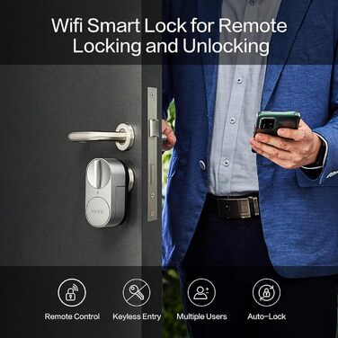Розумний дверний замок Lockin G30 з клавіатурою, Wi-Fi, керуванням через додаток, авто-замиканням, сумісний з Alexa та Google, електронний замок без ключа, відбиток пальця, код доступу, сірий