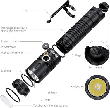 Тактичний ліхтарик Wurkkos TD04, 3000 люмен, LED, акумуляторний, надяскравий, 8 режимів, IP68, чорний, для кемпінгу
