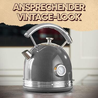 Електрочайник ProfiCook 1,7 л, ретро-дизайн, метал, термометр, 2200 Вт, антрацит