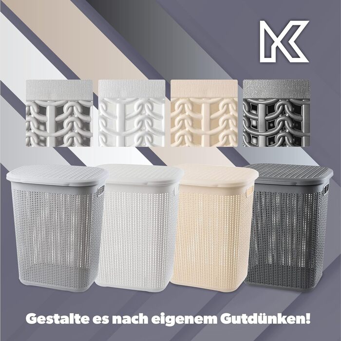 KADAX кошик для білизни 50 л з кришкою, пластиковий, багатофункціональний органайзер для брудної білизни, іграшок, сірий