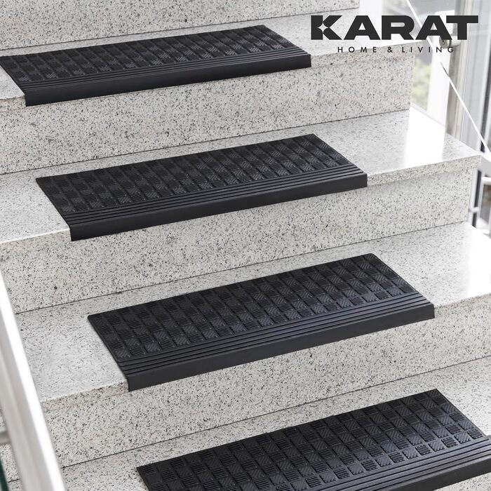 Гумовий килимок на сходи KARAT протиковзкий та всепогодний, Diamond, 30x120 см, чорний