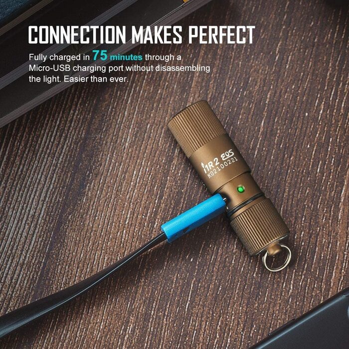 Міні-ліхтарик OLIGHT I1R II 150 люмен, брелок, водонепроникний IPX8, USB-зарядка, для ключів, кемпінгу, туризму (Desert Tan)