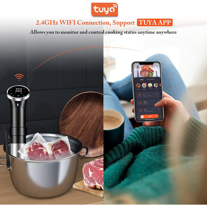 Sous Vide Garer WiFi 1100W - Занурювальний циркулятор для су-від з точним контролем температури (25-95°C) та таймером, IPX7 водонепроникний