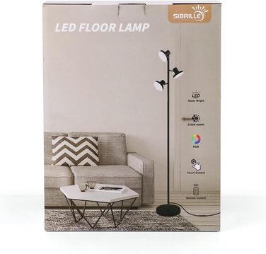 Торшер SIBRILLE 36W LED RGB з димером, 2500 Лм, з пультом і сенсорним керуванням, 2700K-6500K, 3-режими, сучасна лампа для вітальні, спальні, офісу, готелю, чорний