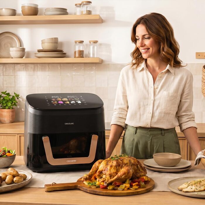 Аерофритюрниця-гриль Cecotec Cecofry&Grill Smokin' 6500 Plus 6.5л, 2200 Вт, з функцією копчення, гриль-платою та вікном, чорна